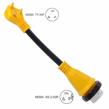 Superior Electric Plug Adapter, 2-50R, TT-30P, 1 ft., Black/Yellow RVA1506L